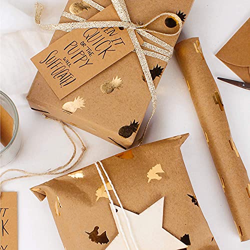 6 Pieces Kraft Wrapping Paper Gold Foil Unicorn Pineapple Cactus Shiny Kraft Paper for Birthday, Holiday, Wedding Wrap - 6 Sheets Packed as 1 roll - 17.5 x 30 inches per Sheet