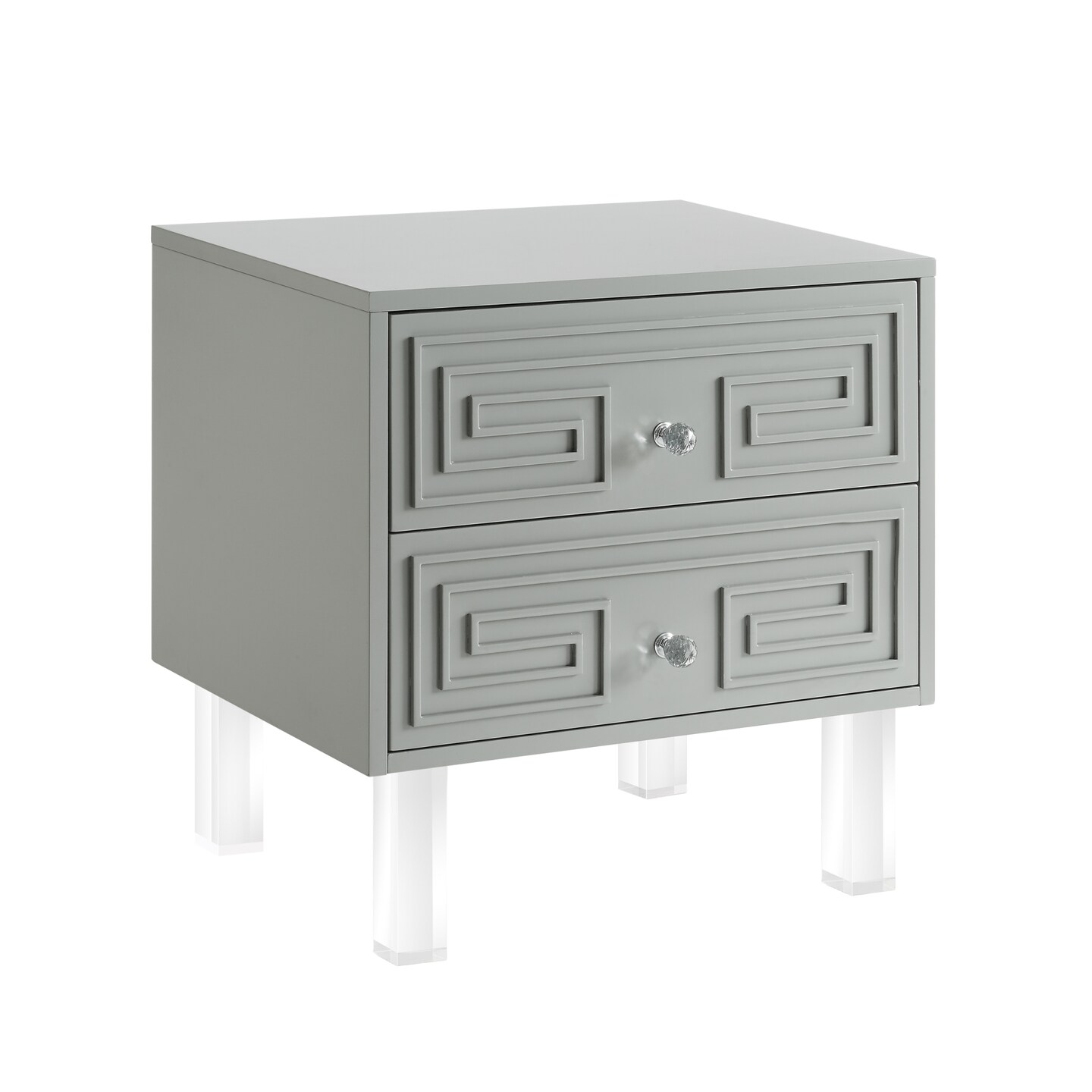 Isobel Modern Greek Key Lacquered Lucite Leg Side/Accent Table /Nightstand
