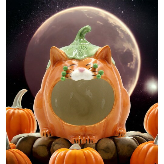 kevinsgiftshoppe Ceramic Whisker Pumpkin Cat Candy Bowl or Key Holder Home Decor   Kitchen Decor Fall Decor Halloween Decor