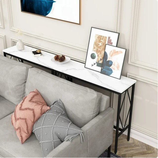 2-Tier Sofa Table for Living Room, Couch, Hallway, Foyer, and Kitchen Counter, Console Tale Entryway Table with Open Shelf