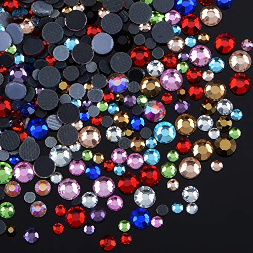 10000 Pieces Flatback Glass Hotfix Iron On Rhinestones Crystal for DIY Making with 1 Tweezer & 1 Picking Pen for Shoes, Clothes, Face Art, Bags, Manicure (12-Colors, 3 Sizes)