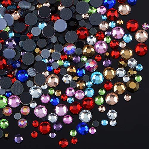 10000 Pieces Flatback Glass Hotfix Iron On Rhinestones Crystal for DIY Making with 1 Tweezer &#x26; 1 Picking Pen for Shoes, Clothes, Face Art, Bags, Manicure (12-Colors, 3 Sizes)