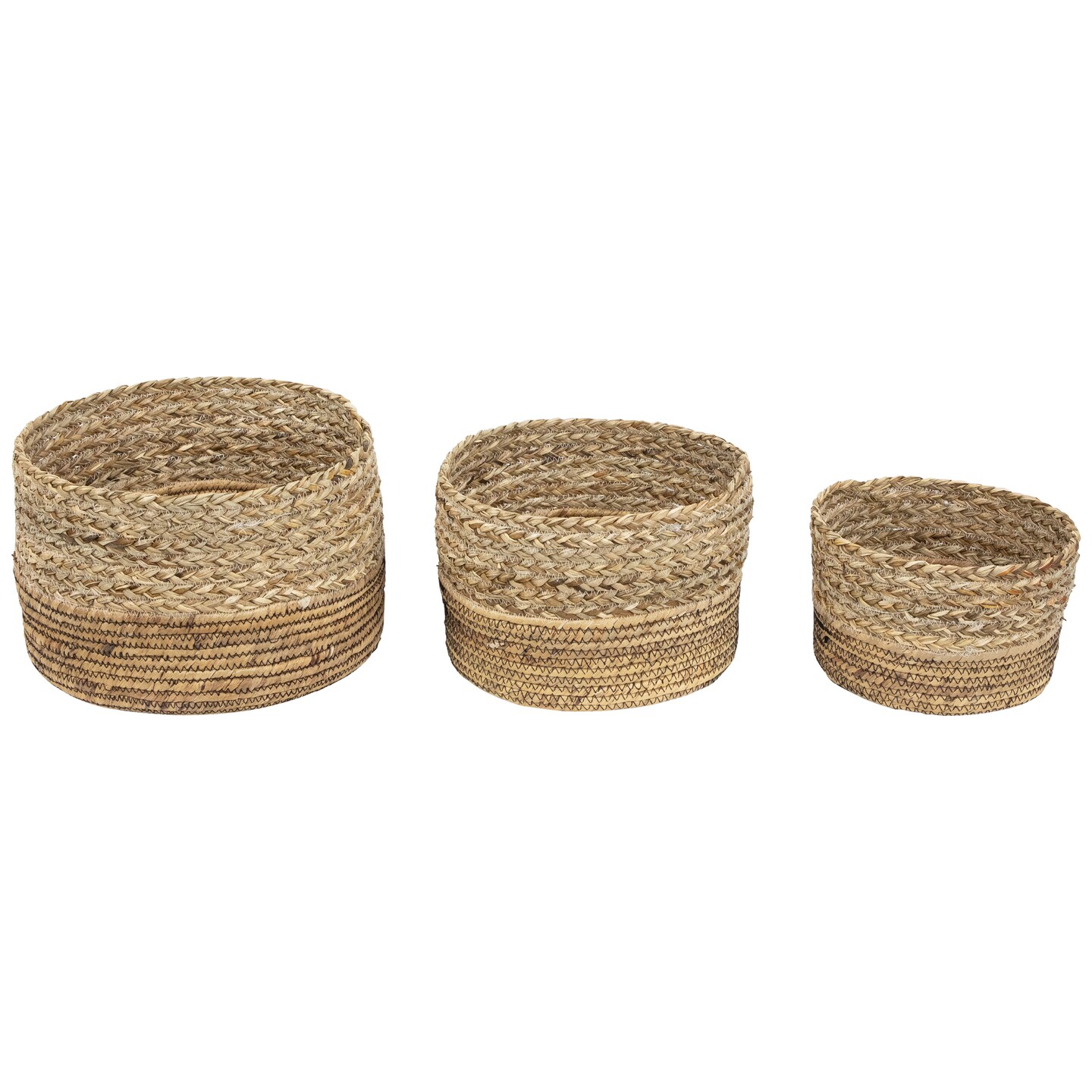 Northlight Set of 3 Braid and Twist Woven Seagrass Storage Baskets 9.75&#x22;