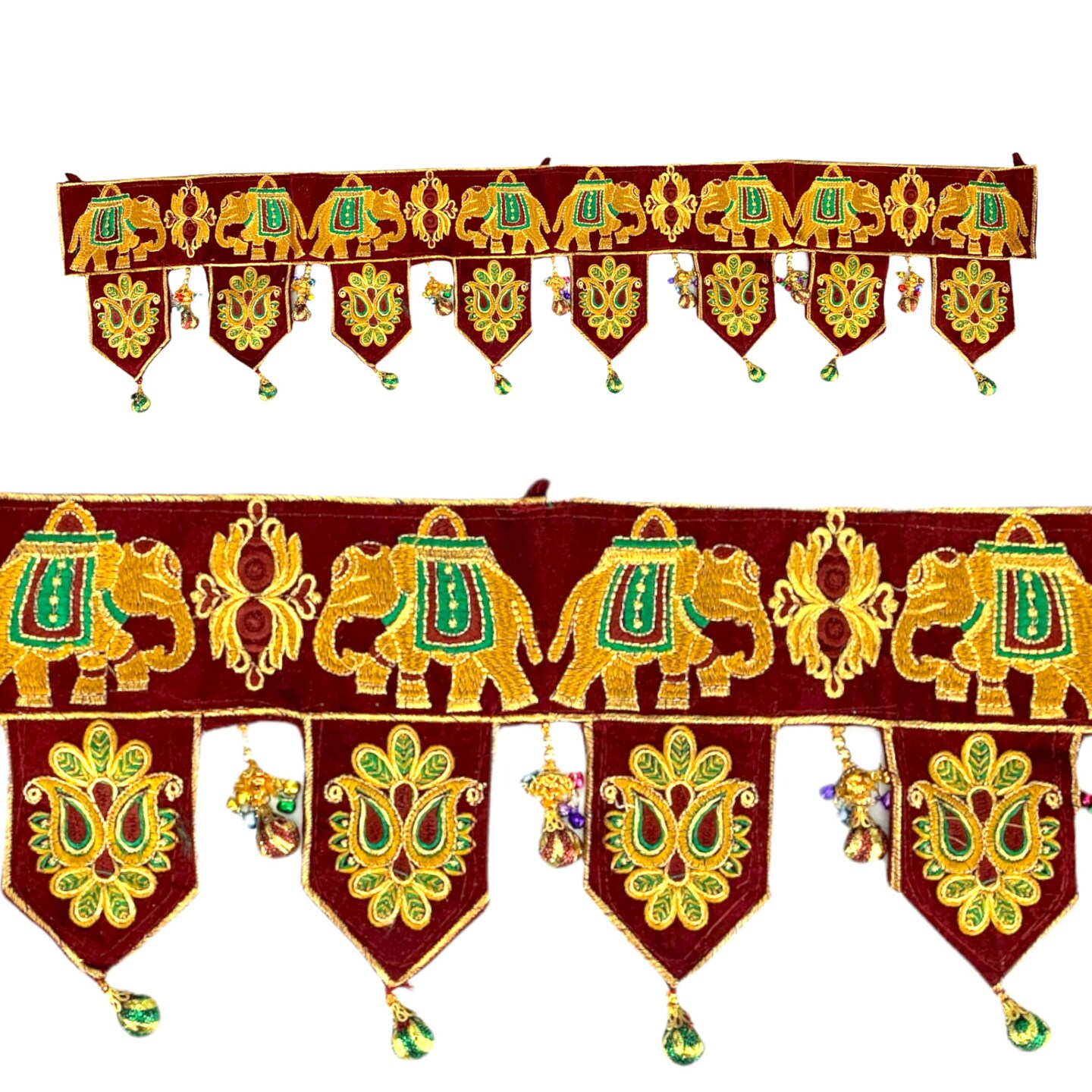 Indian Fabric Door Toran 36 Inch Bhandarwal Hanging Valance Elephant Velvet Traditional Wall Decorative for Window Home Temple Decor Wedding Diwali Navratri Puja Housewarming Decorations