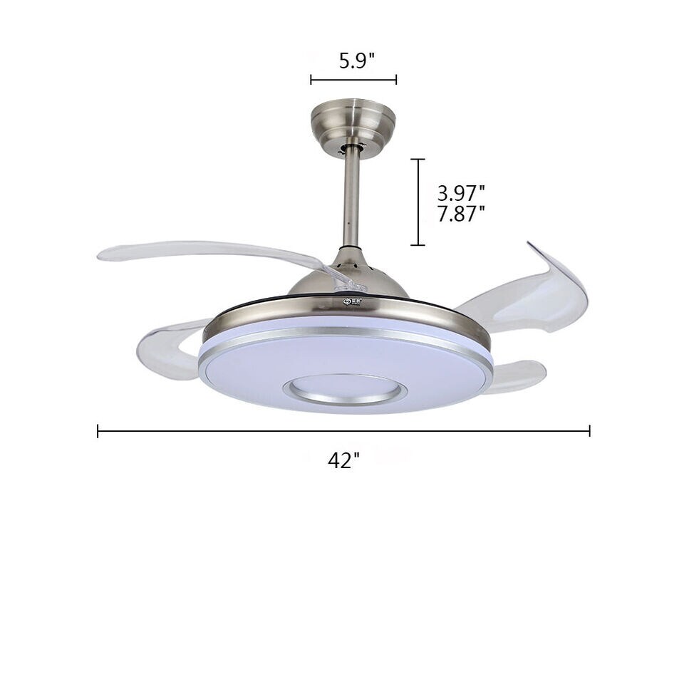 Kitcheniva Retractable Ceiling Fan Lamp Dimmable Light LED Chandelier With Remote 42&#x22;