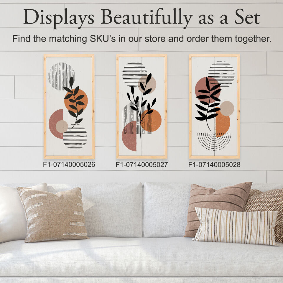 Botanical Geometric Wall Art Wood Sign Framed Living Room Decor.