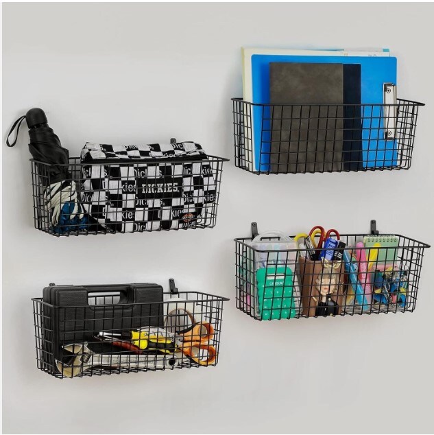 Set of 3 Wire Organizer Display Wall Mounted Hanging Baskets Storage Bins