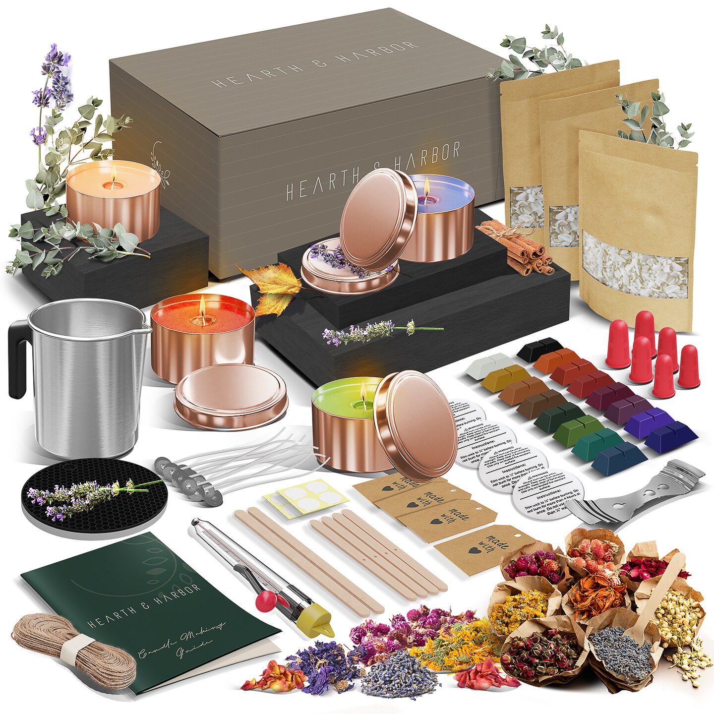 Hearth & Harbor DIY Natural Soy Candle Making Kit with Dried
