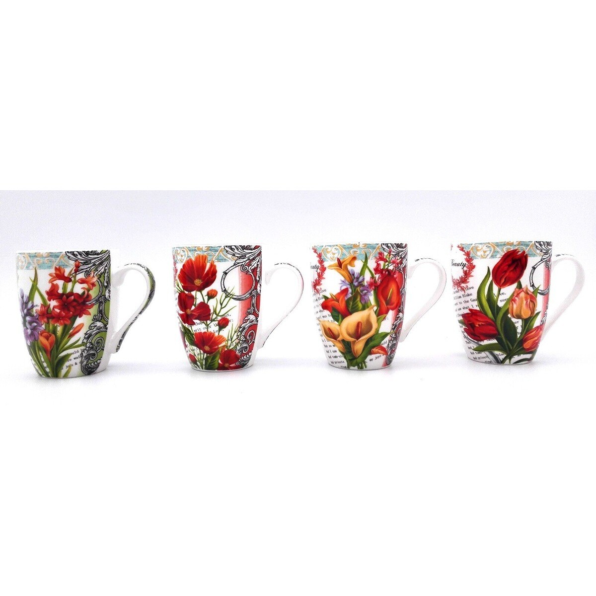Classic Floral Design Coffee Mug Set of 4