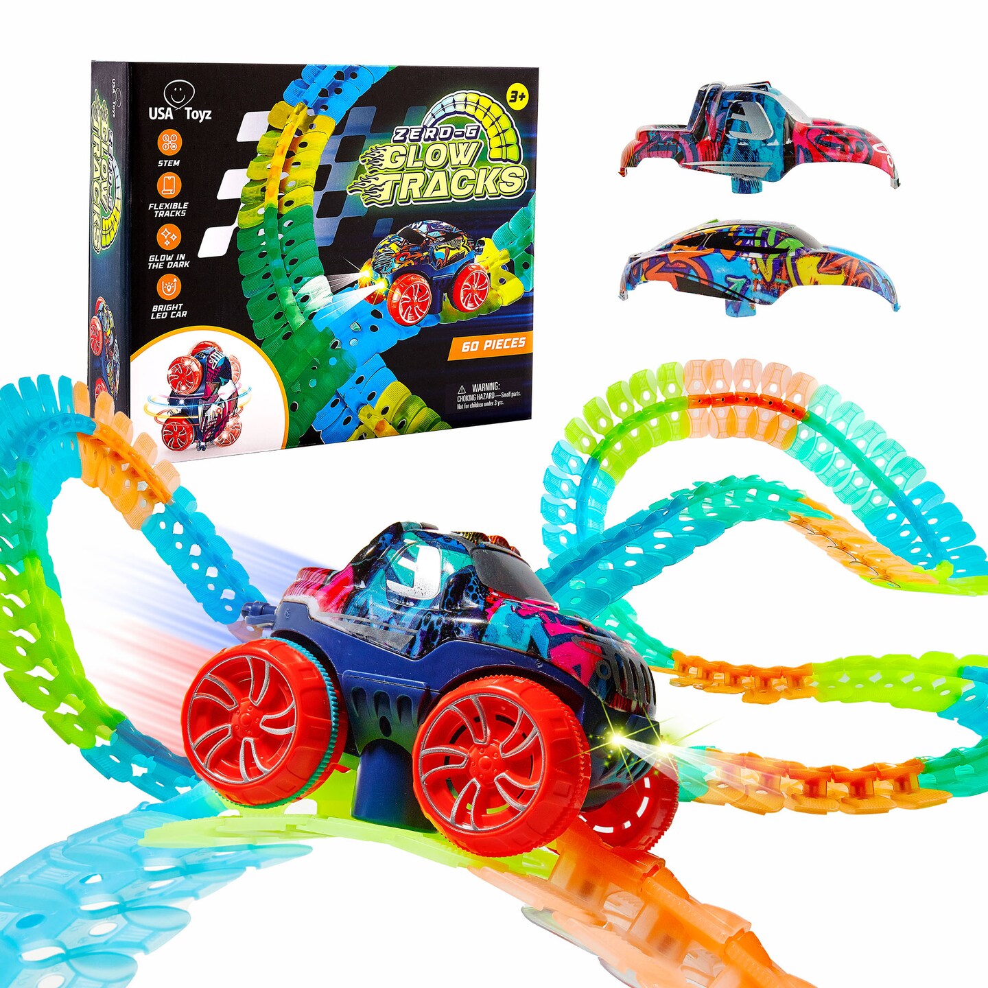 USA Toyz Zero-G Glow Race Track for Kids- 60pcs
