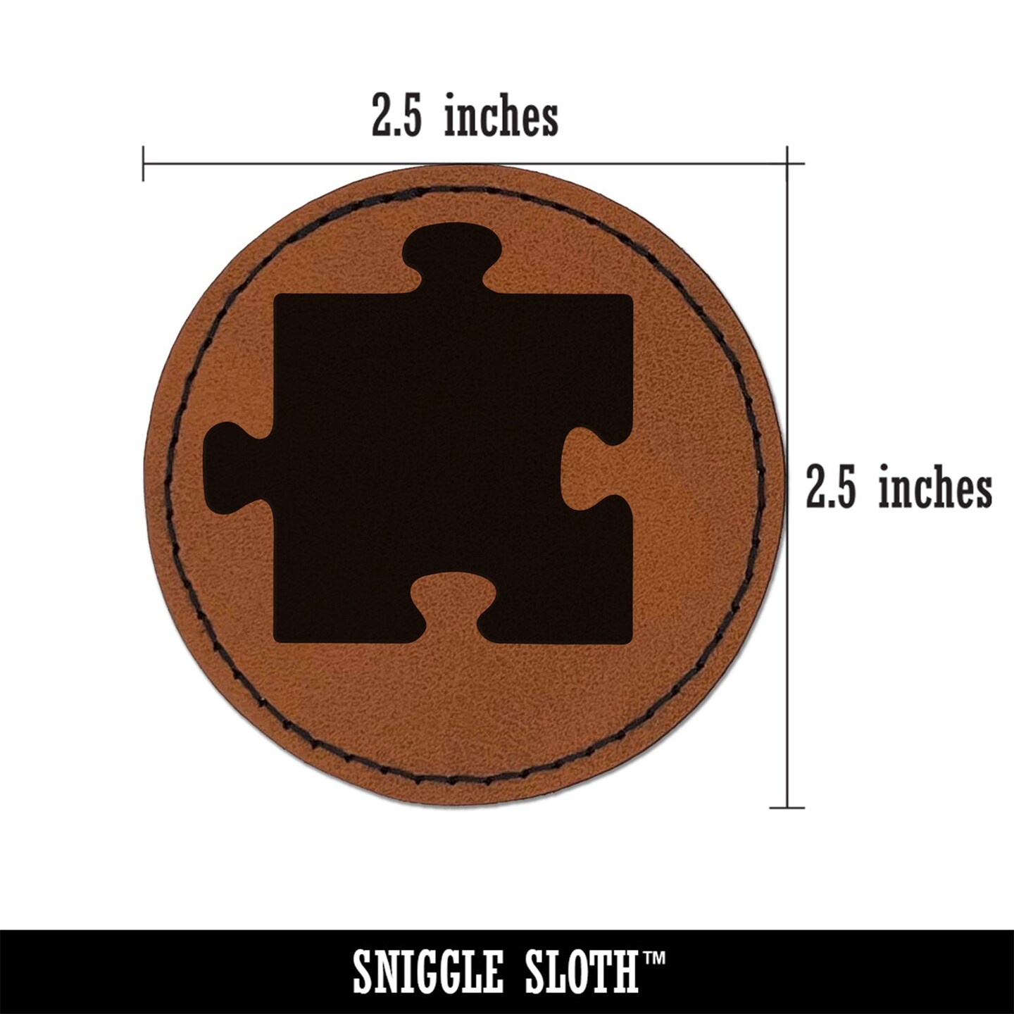 Puzzle Piece Solid Round Iron-On Engraved Faux Leather Patch Applique - 2.5&#x22;