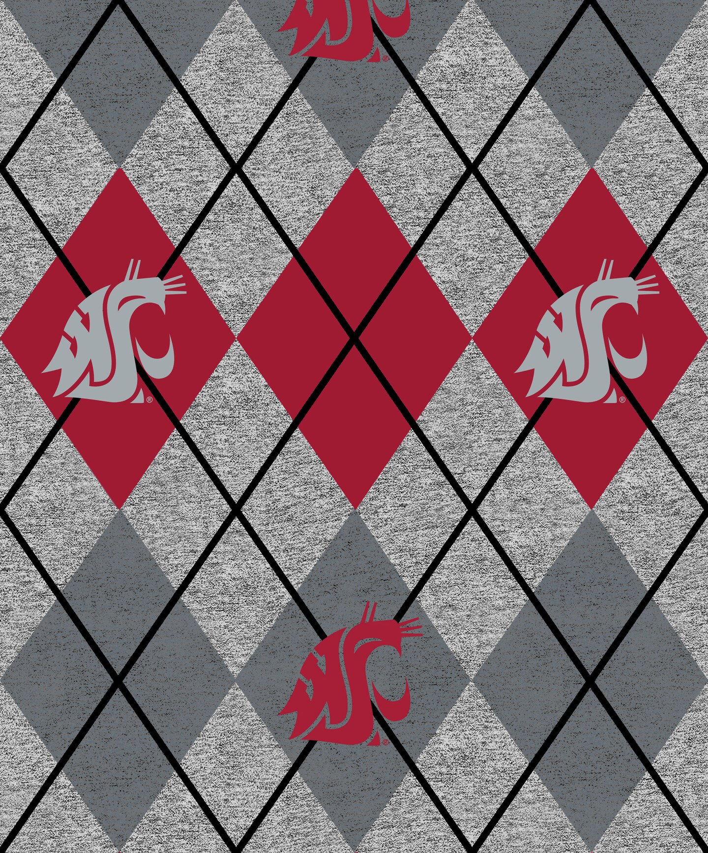 Sykel Enterprises-Washington State University Fleece Fabric-Washington State WSU Cougars Heather Argyle Fleece Blanket Fabric-Sold by the yard