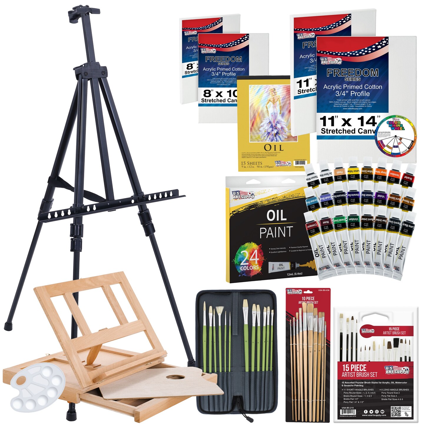 U.S. Art Supply 70Piece Artist Oil Painting Set with Aluminum Field
