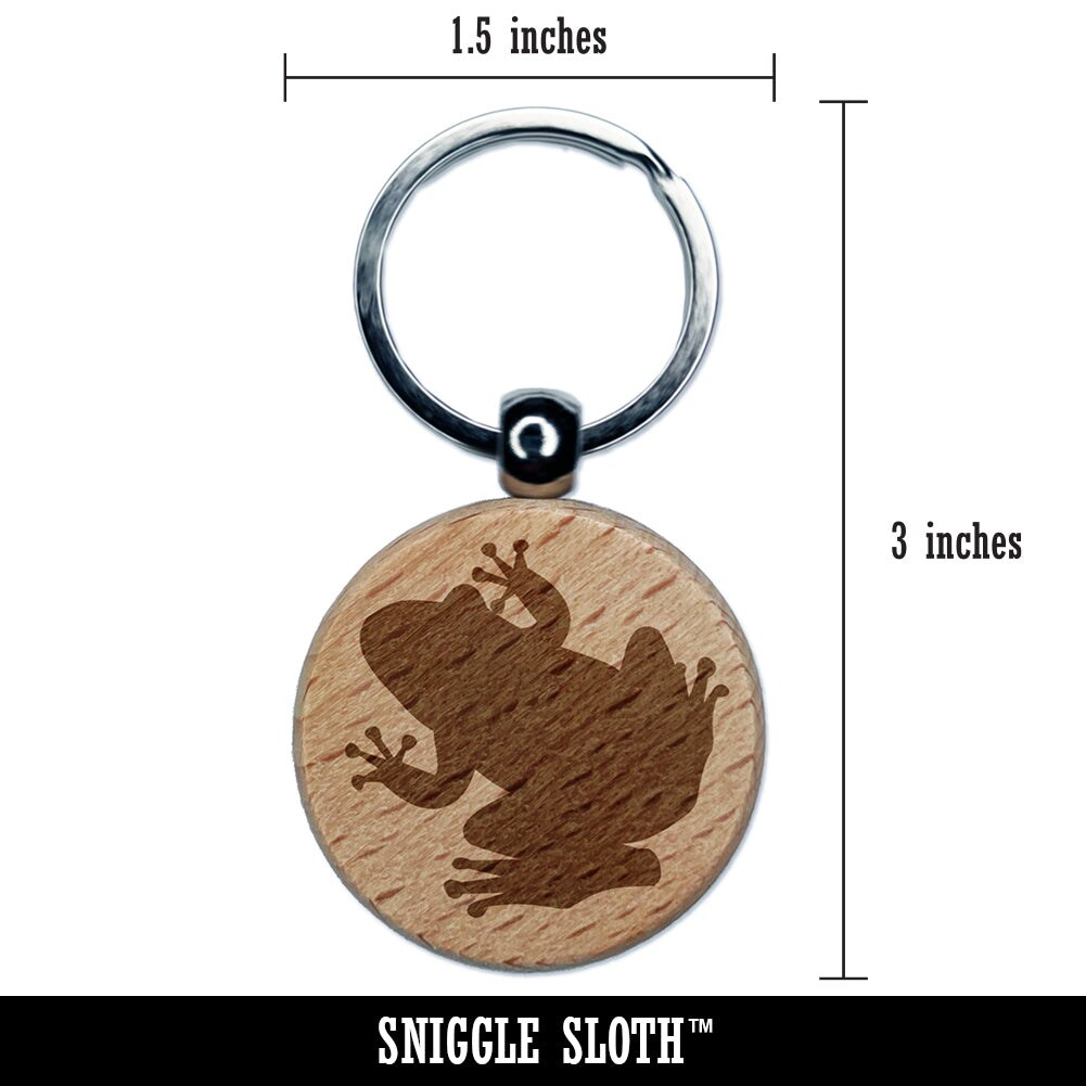 Rainforest Tree Frog Solid Engraved Wood Round Keychain Tag Charm