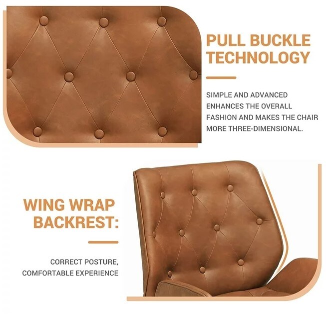 Brown Leather Office Chair, Armless Home Office Desk Chair, Capacity 400lbs