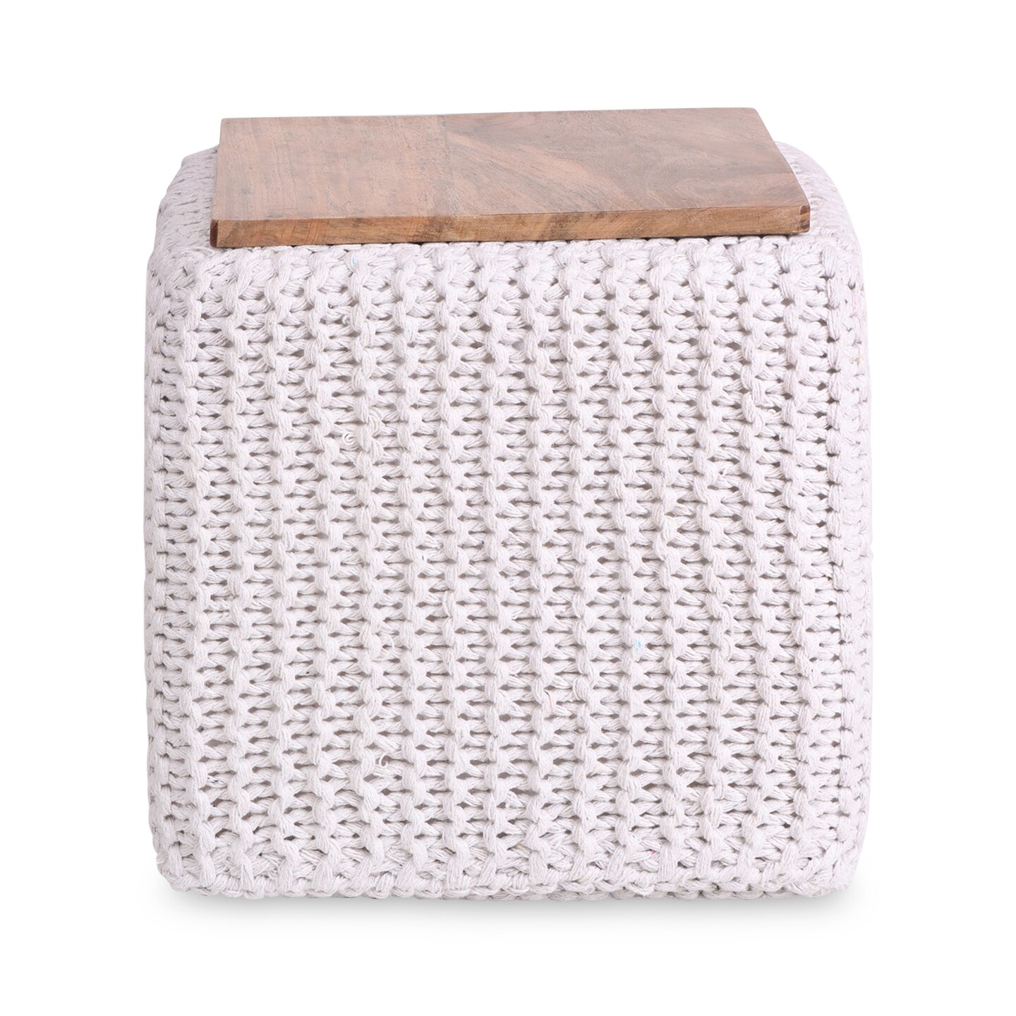 Mayla Cotton Yarn 3-in-1 Pouf/Ottoman/End Table