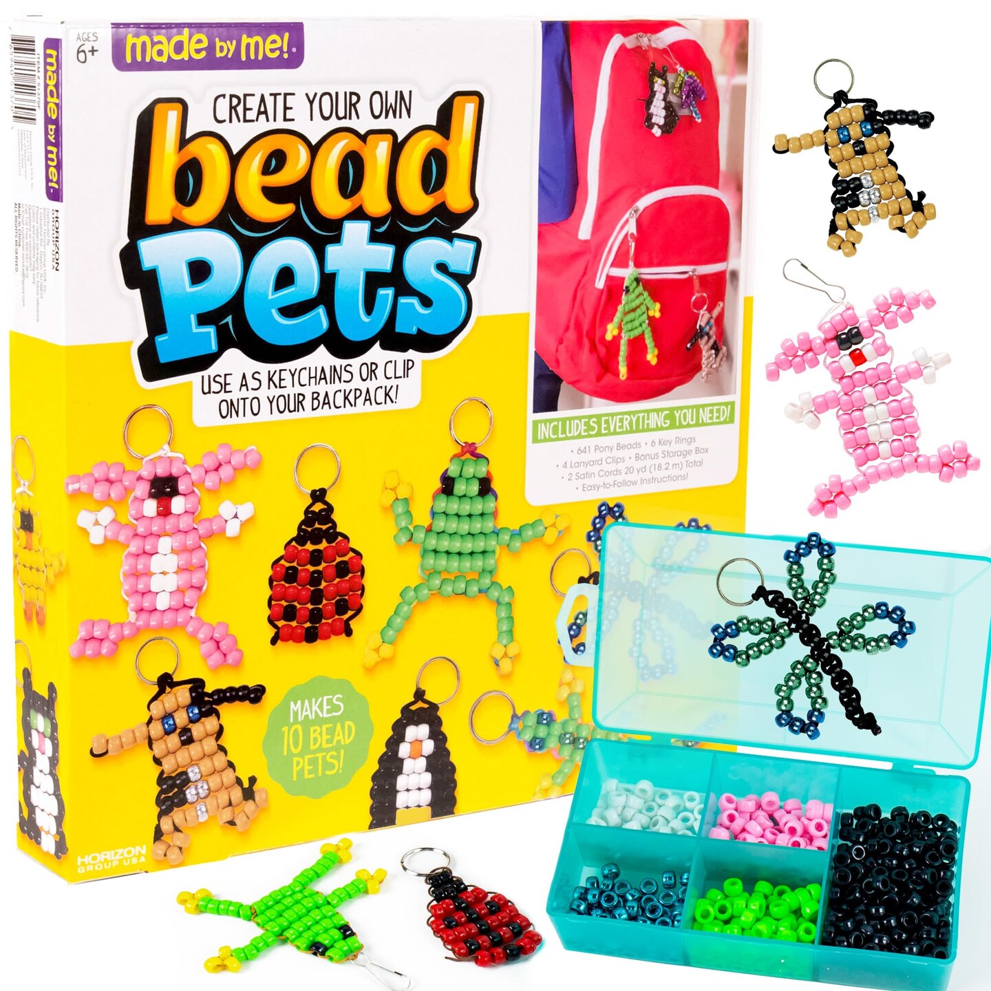Create Your Own Bead Pets by Horizon Group Usa, Includes Over 600 Pony Beads, 6 Key Rings, Storage Box & Much More