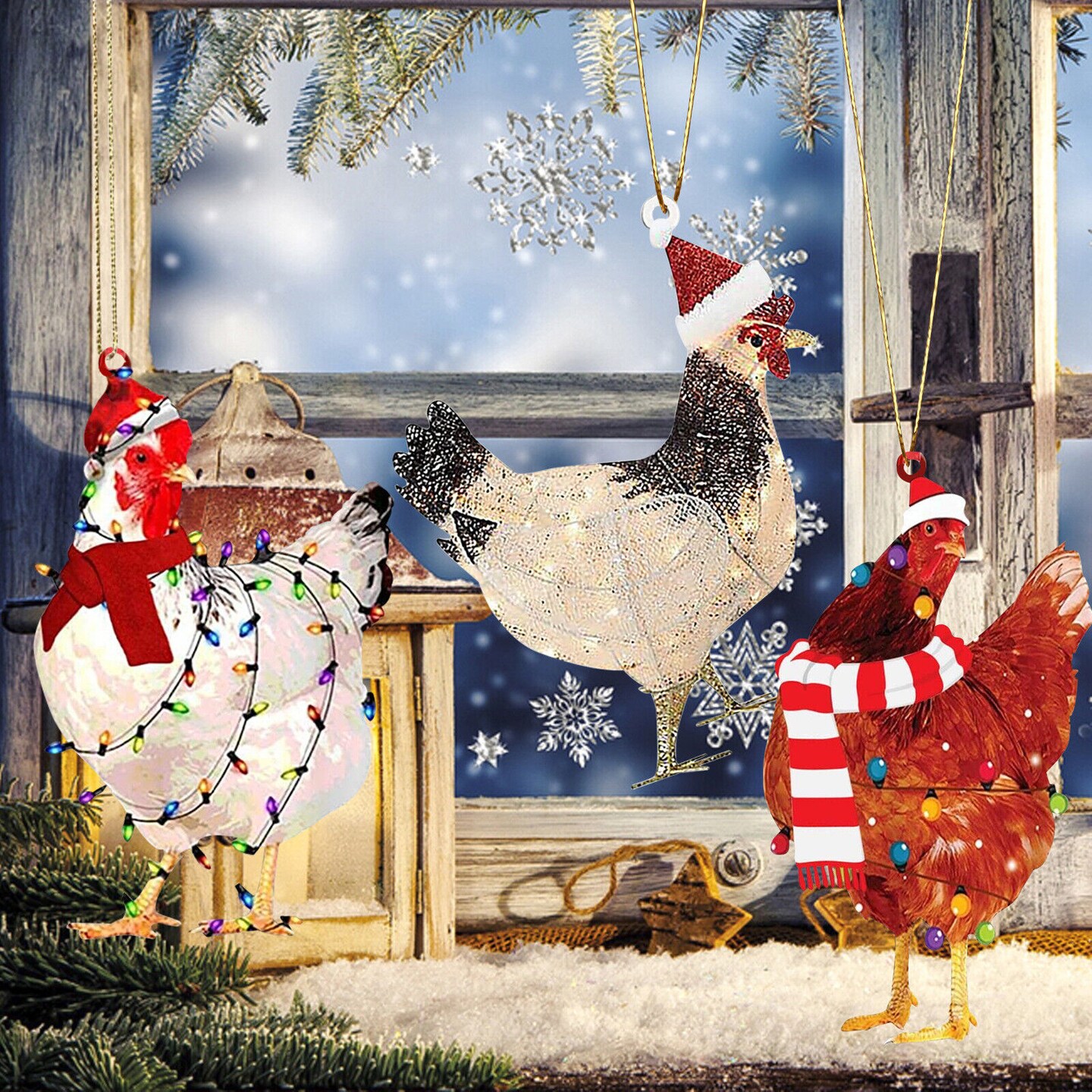 Kitcheniva Acrylic Christmas Chicken Hanging Ornament 4 Pcs