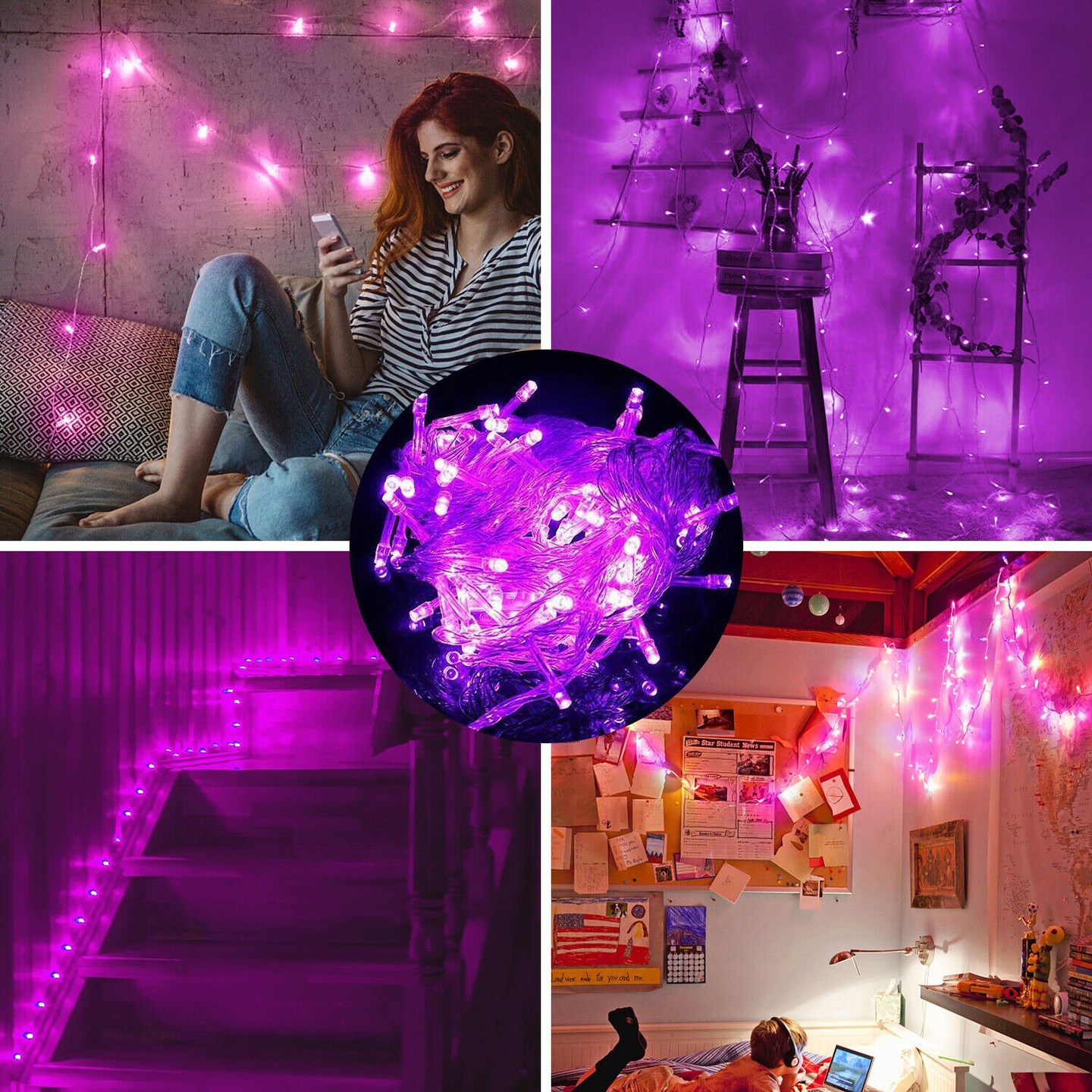 100LED Sound-Activated Christmas Lights with Remote and App Control