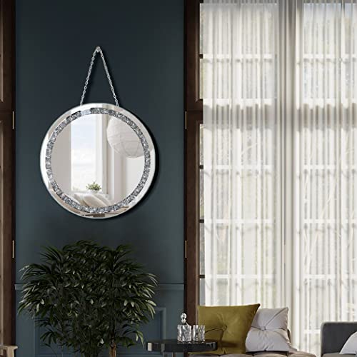 Crush Diamond 12 inch Wall-Mounted Mirrors with Iron Chain Home Decoration Round Silver Crystal Sparkling Decorative Mirror