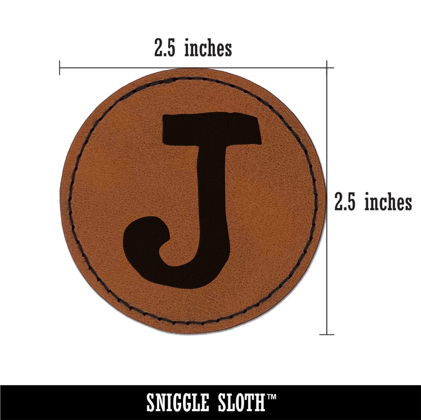 Letter J Uppercase Cute Typewriter Font Round Iron-On Engraved Faux Leather Patch Applique - 2.5"
