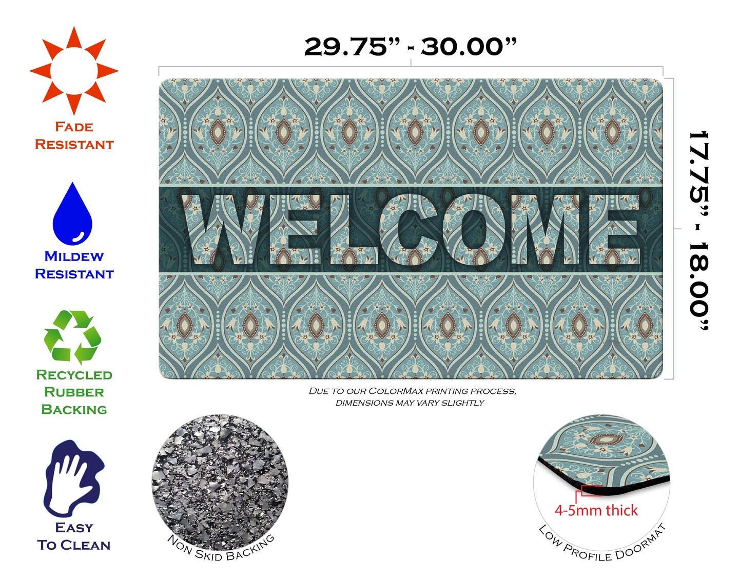 Ornate Droplets Welcome Door Mat (18 x 30&#x22;)