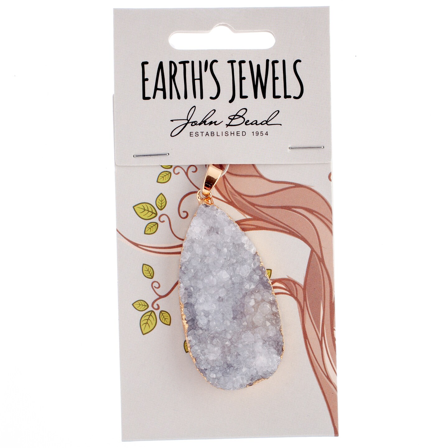 Earth&#x27;s Jewel 50mm White Semi-Precious Agate Teardrop Pendant