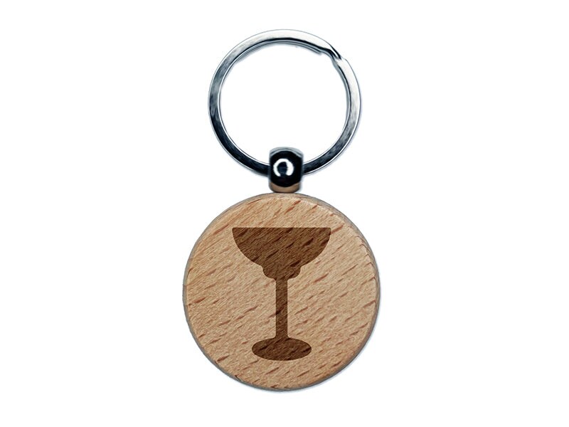 Margarita Glass Engraved Wood Round Keychain Tag Charm