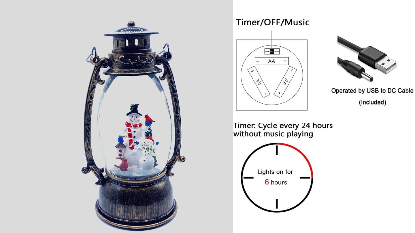 Snow Globe Lantern with Snowman Family 9.75&#x22;H