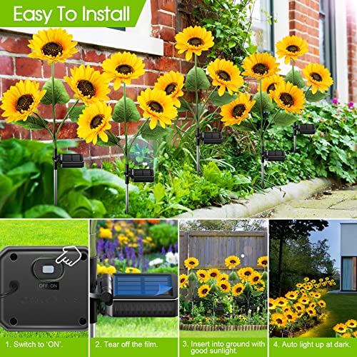 3 Pieces Solar Lights with 9 Sunflower Lights - Outdoor Garden Decor - Upgraded Solar Garden Lights , Waterproof Solar Outdoor Lights Auto ON/Off Solar Decorative Lights for Garden, Patio