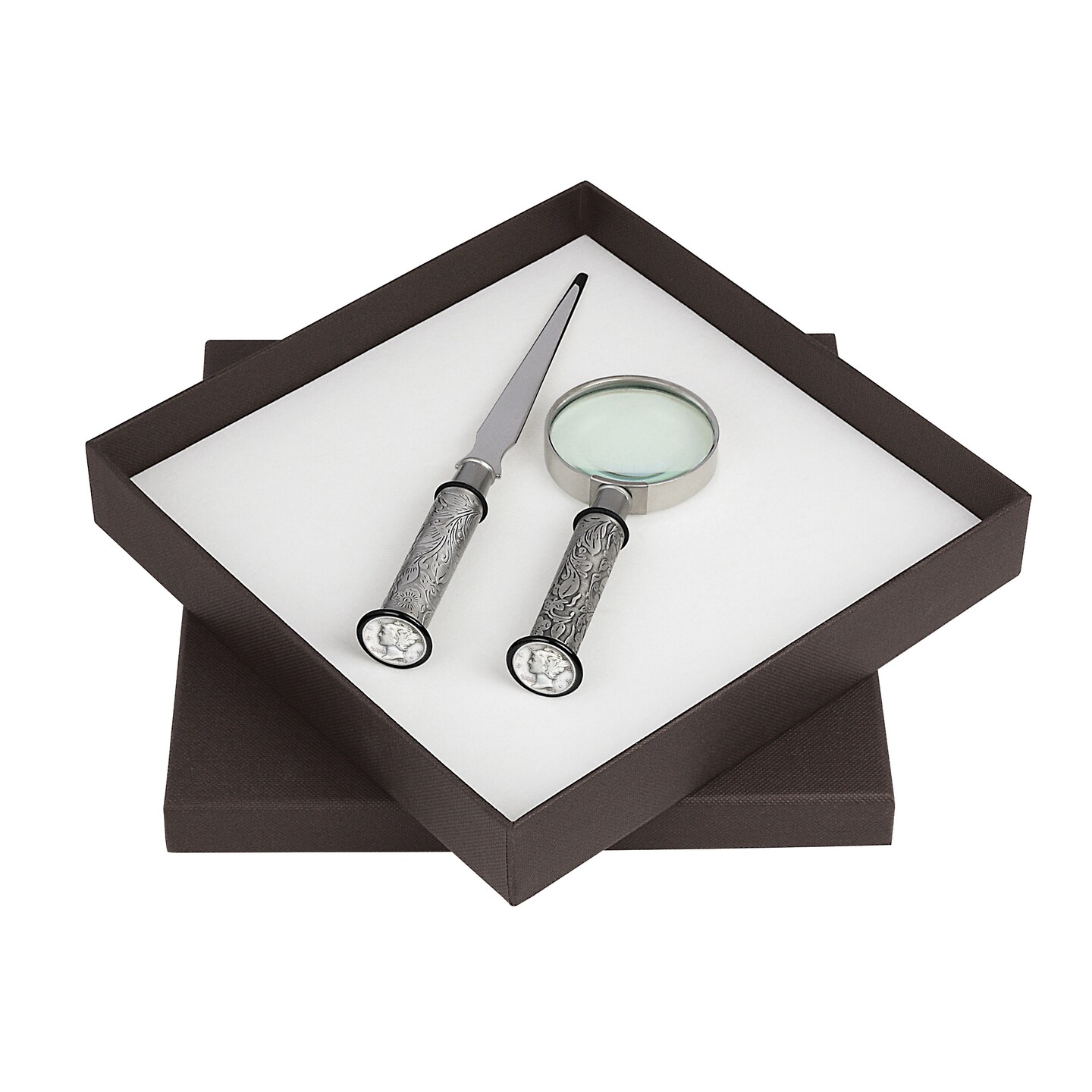 Silver Mercury Dime Letter Opener and Magnifying Glass Gift Set