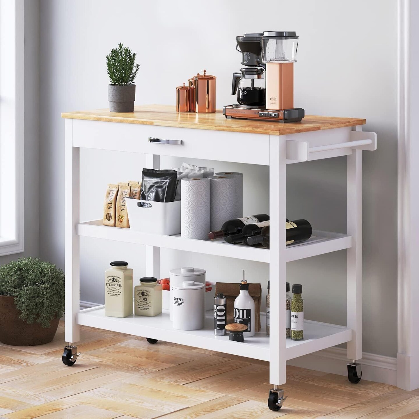 Heavy Duty Rolling Storage Shelves with Towel Rack