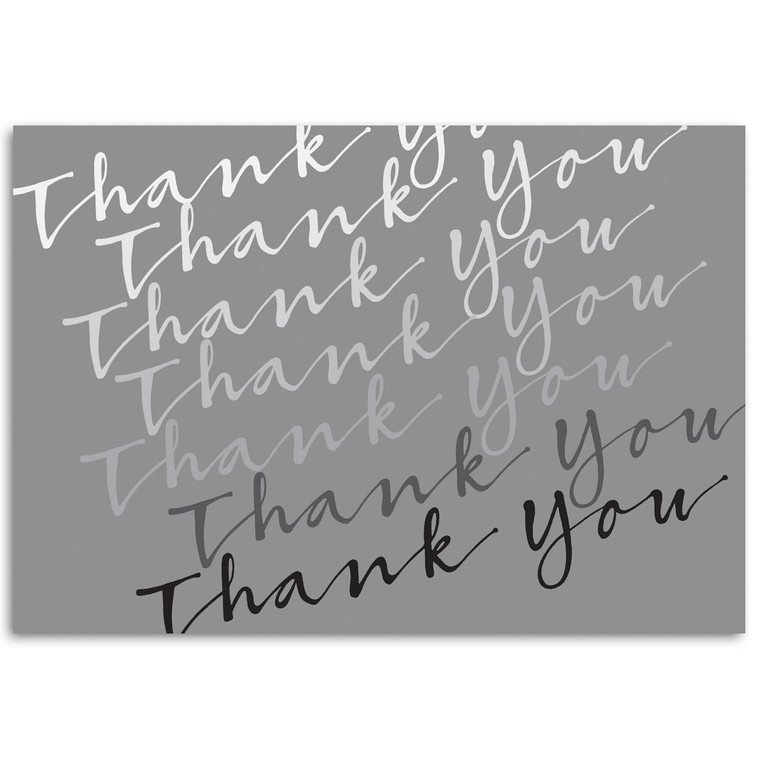Great Papers! Thank You Note Card and White Envelope, Silver Foil Cursive, 4.75&#x22; x 3.375&#x22;(folded), 50 count