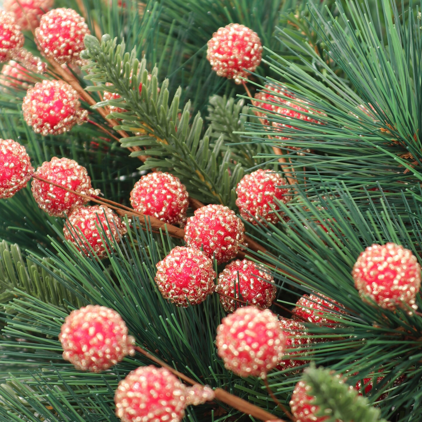 17&#x22; Artificial Red Beaded Berry Sprays - Set of 24, 25 Large Christmas Berries - Perfect for Wreaths, Garlands - Festive Holiday Decor - 2024 Christmas Collection, Floral Home by Artificial Flowers