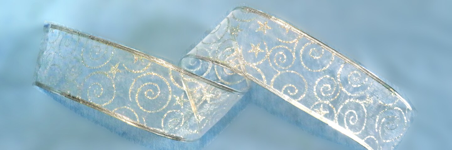 2 1/2&#x22; Christmas Wired Ribbon 40 feet by Magic Ornaments, Wide Silver Glitter Organza Ribbon&#x2019; Christmas Tree Ribbon