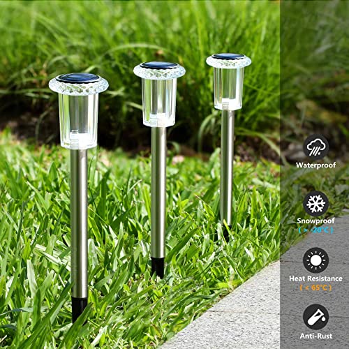 10 Pack Solar Lights Outdoor Waterproof Stainless Steel Garden Stake Lights for Pathway, Walkway, Driveway, Yard, Garden Decor (Warm White)
