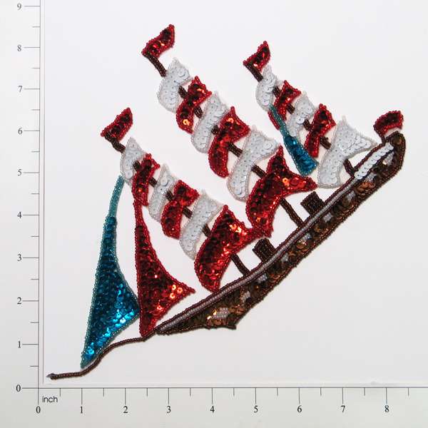 Galleon Ship Sequin Applique/Patch 10&#x22; x 6 1/4&#x22;