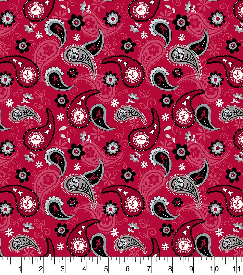 Sykel Enterprises-University of Alabama Cotton Fabric-Alabama Crimson Tide Paisley Cotton Quilting Fabric