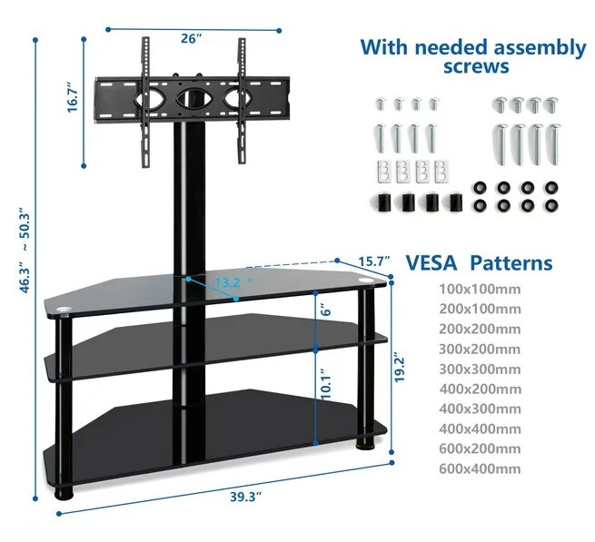 Black Modern Glass Floor TV Stand for TVs