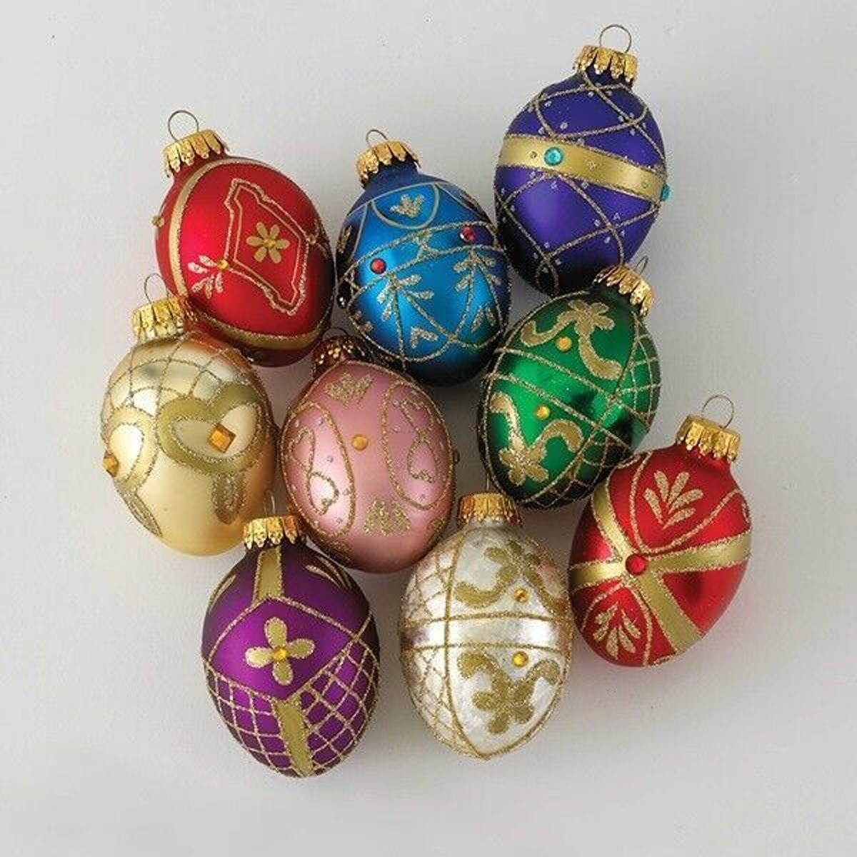 Decorative Eggs Glass Christmas Ornaments Set of 9