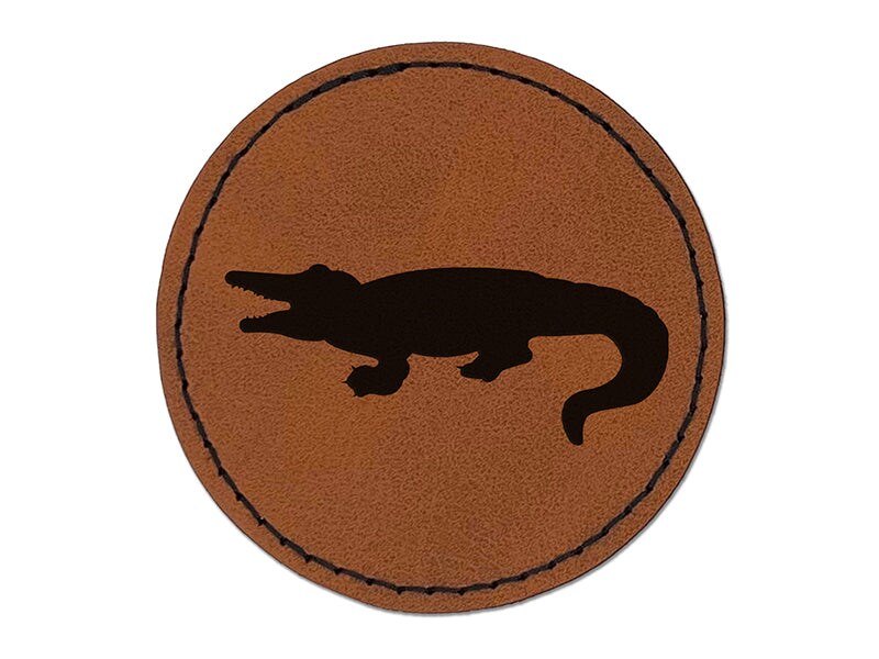 Alligator Crocodile Solid Round Iron-On Engraved Faux Leather Patch Applique - 2.5&#x22;