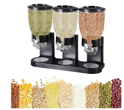 Triple Cereal Dispenser Storage Container Dispenser Countertop For Candy Nut Grain Granola Snack