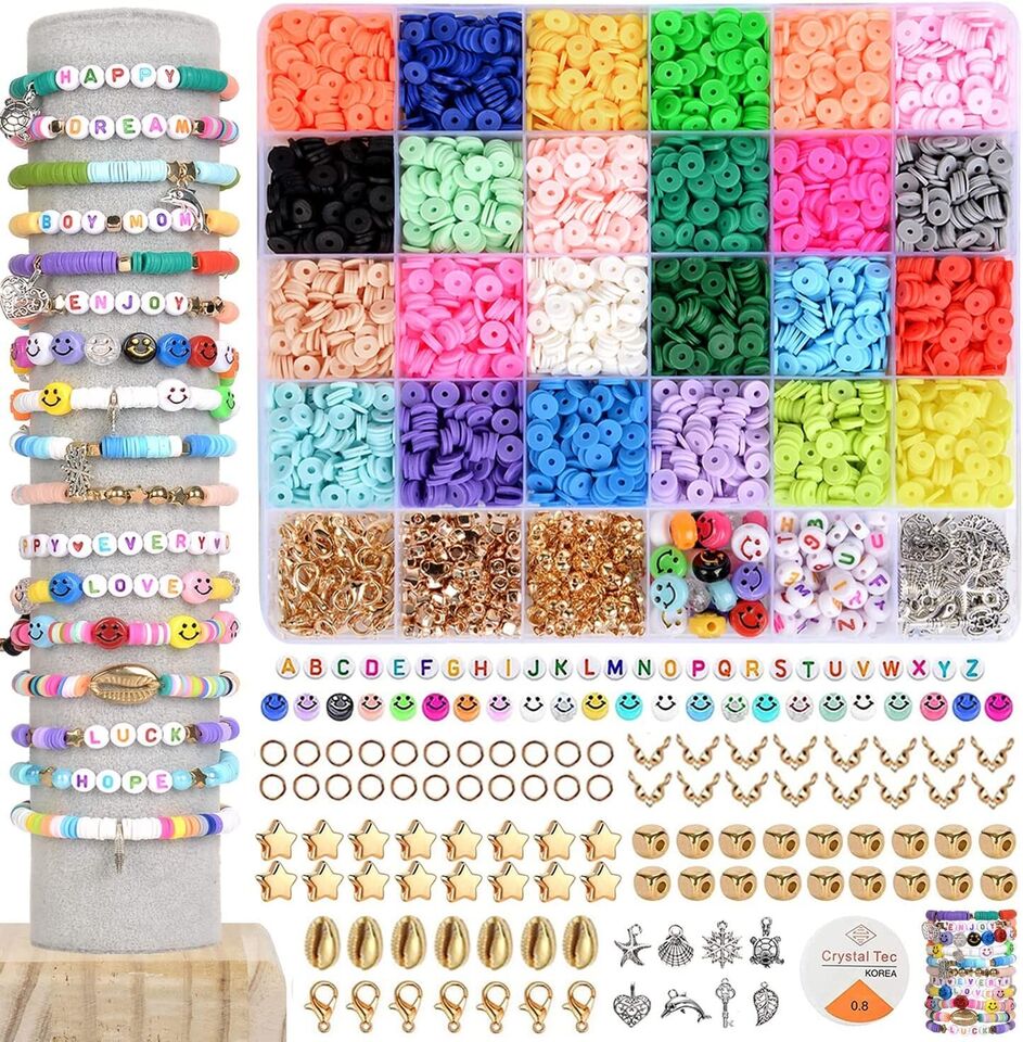 6800 Clay Beads Bracelet Making Kit 24 Colors Spacer Flat Beads .