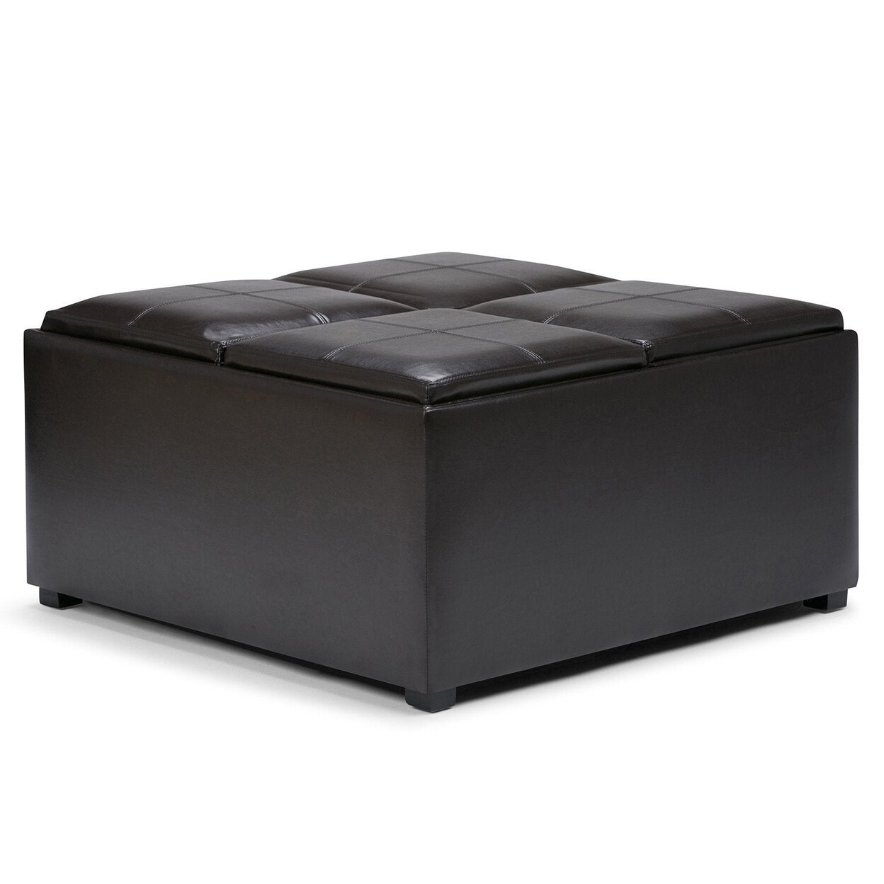 Simpli Home Avalon 35&#x22;Modern Square Coffee Table Storage Ottoman Faux Leather