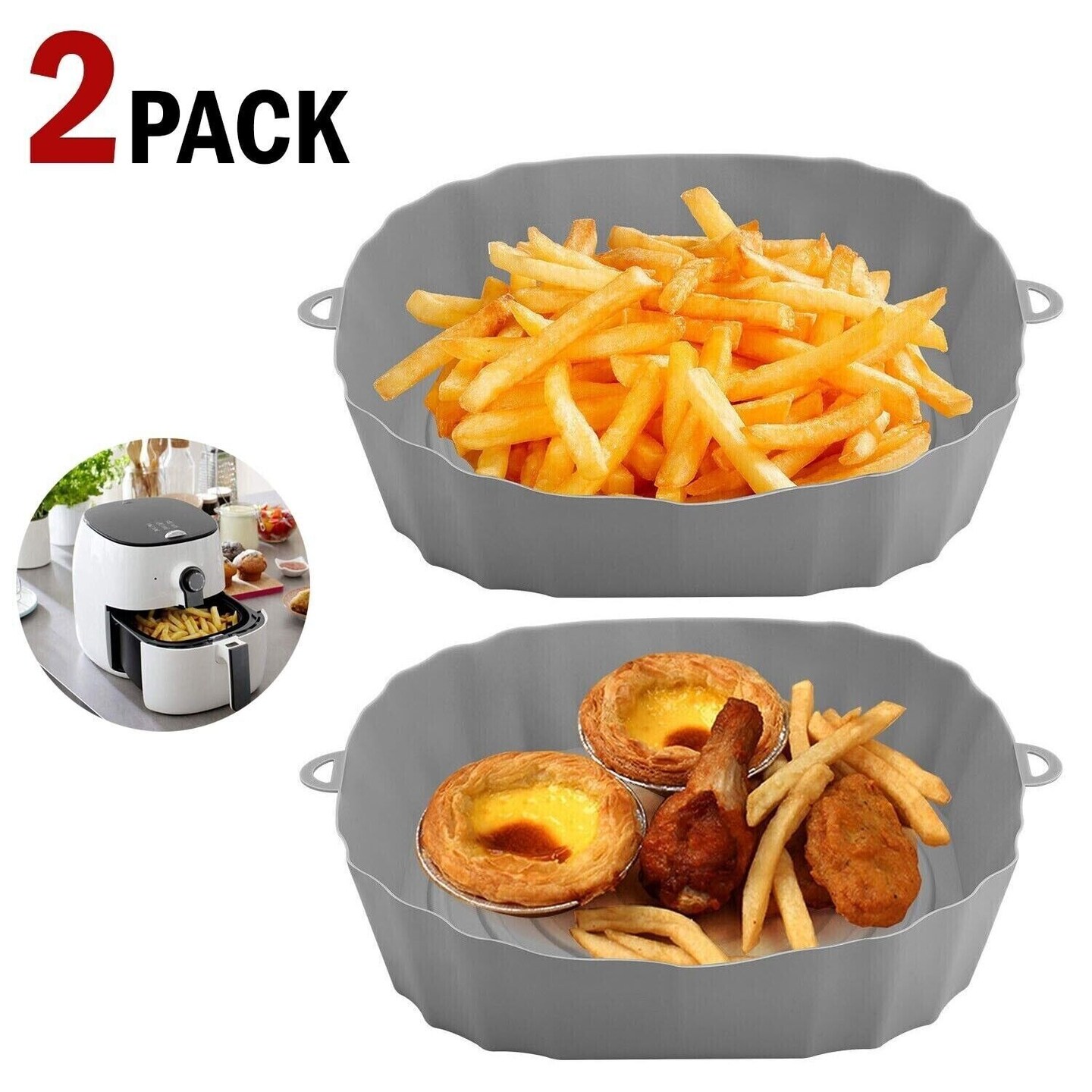 2 Non-Stick Silicone Pot Baskets Liners for Air Fryer Oven