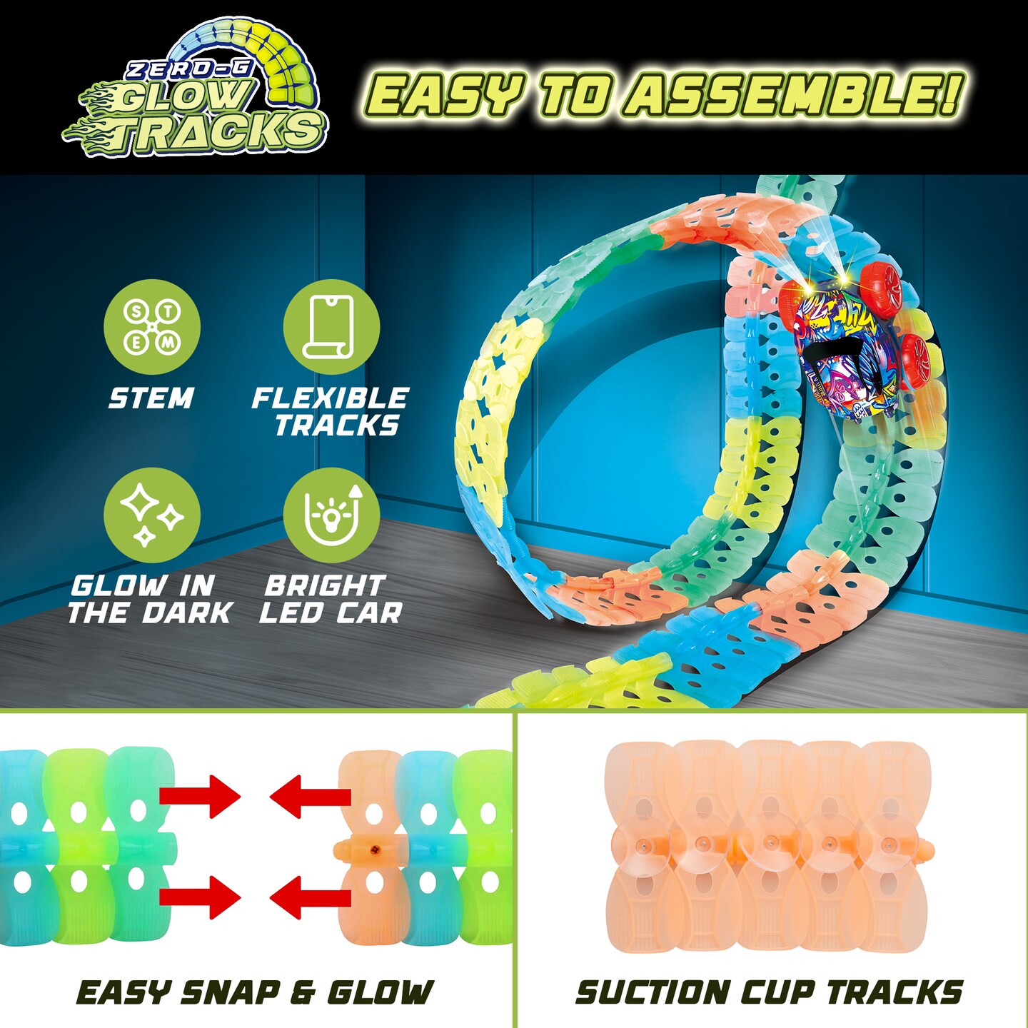 USA Toyz Zero-G Glow Race Track for Kids- 60pcs