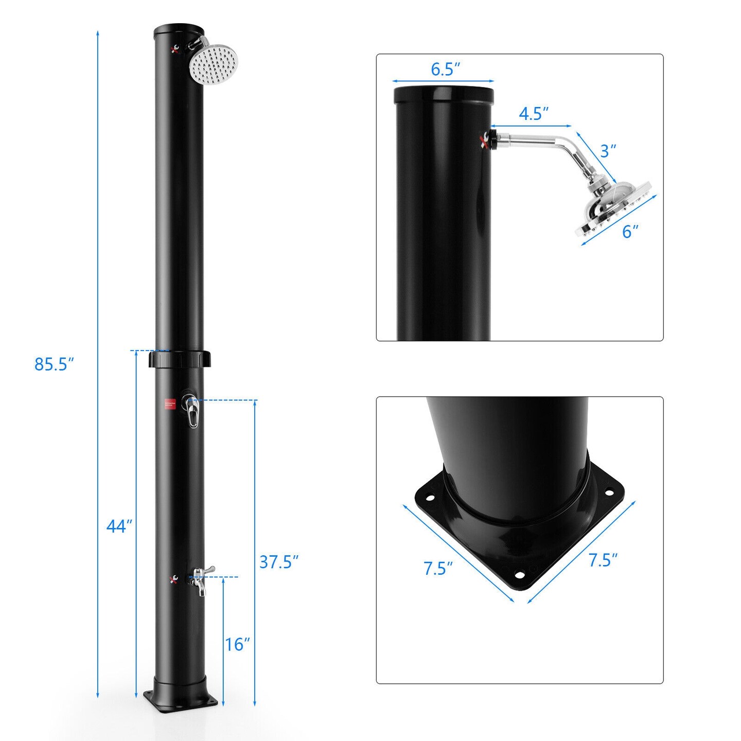7.2 Feet Solar-Heated Outdoor Shower with Free-Rotating Shower Head