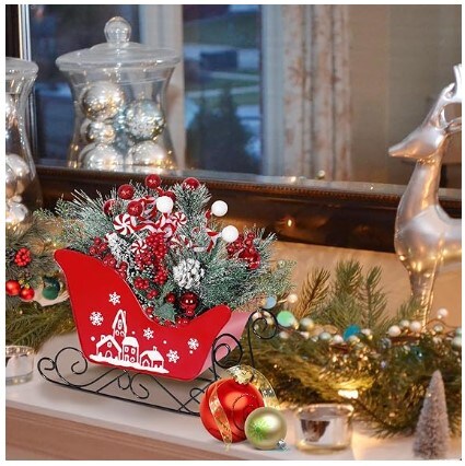 Rich Christmas Elements for Xmas Festival Gifts Christmas Metal Sleigh Table Decor Holiday Sleigh Centrepiece Sleigh Table Top Decor Ornament for Home Fireplace Windowsills