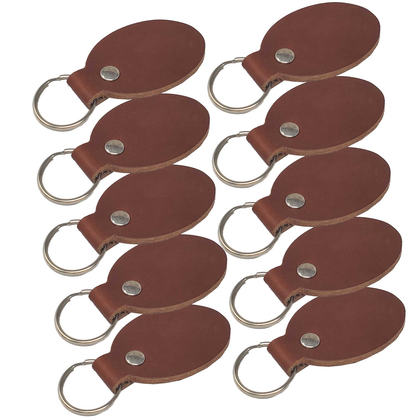 Oval Leather Keychains Kit – Full-Grain Latigo, DIY Personalization Ready, 10 Pack