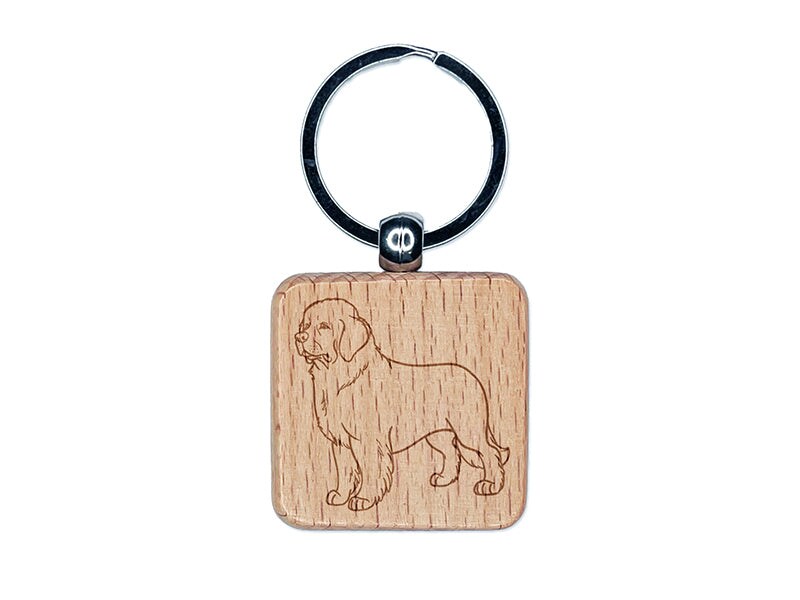 Gentle Newfoundland Pet Dog Engraved Wood Square Keychain Tag Charm